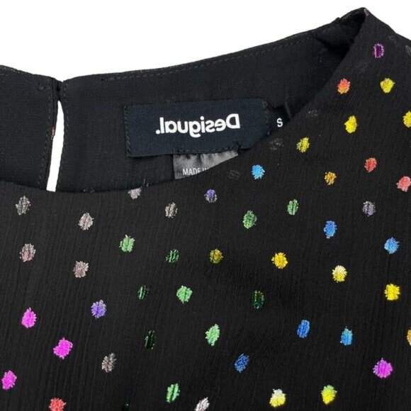 DESIGUAL Emporda Festive Season Dress w/ Metallic Multicoloured Spots Sz XS - Picture 8 of 12